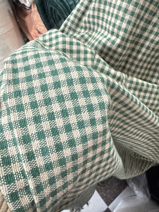 Buy Cotton Heavy Jacquard Green Check Fabric