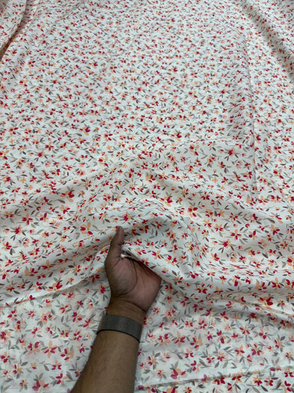 Buy Mul Cotton Red Peach Summery Flower Printed Fabric - MAF