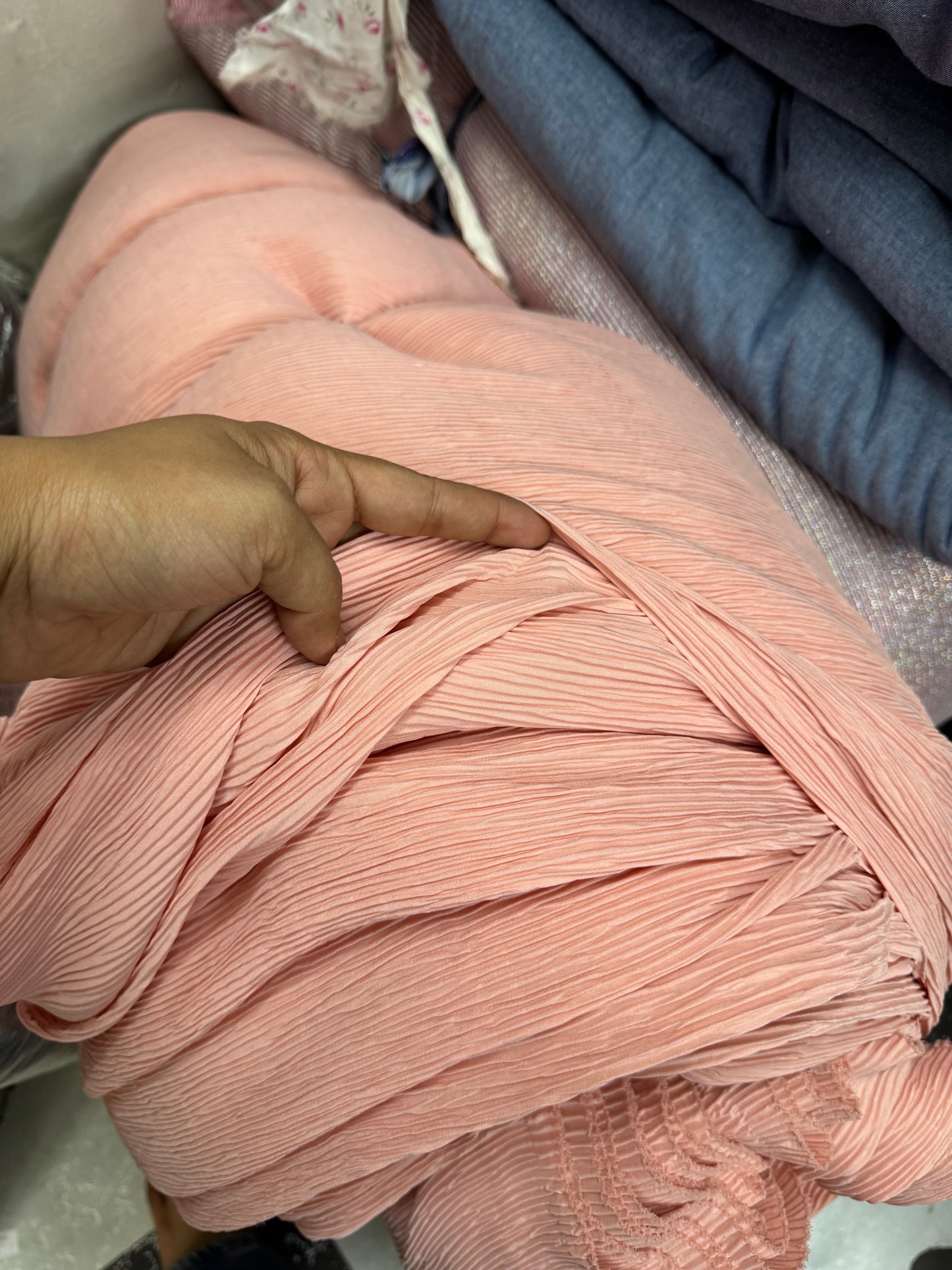 Buy Georgette Pleated Peach Pink Fabric