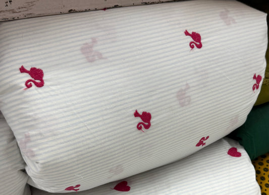 Buy Poplin Blue Stripe Barbie Embroidery Fabric