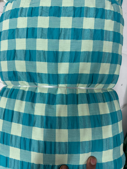 Premium Seersucker Teal Blue Check Fabric