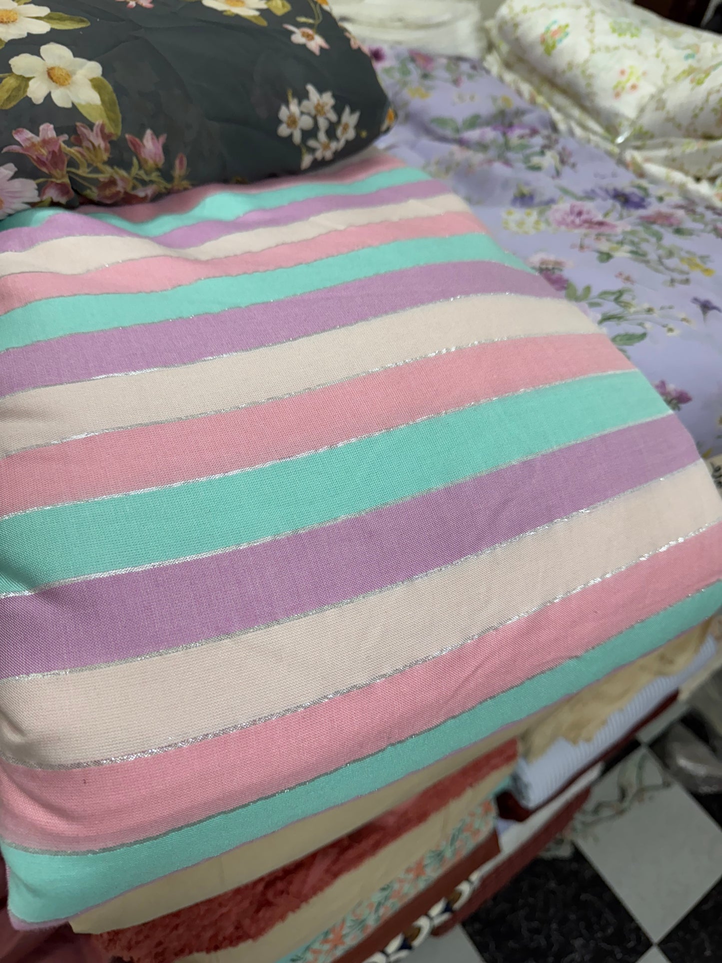 Buy Cotton Multi Colour Lurex Stripe Fabric