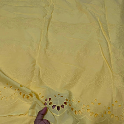 Buy Cotton Hakoba Pastle Yellow Below Embroidery