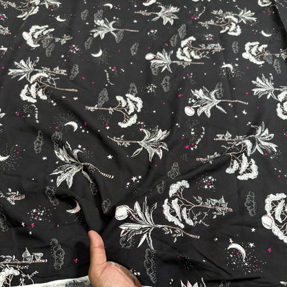Buy Premium Modal Black Banana Tree Printed Fabric