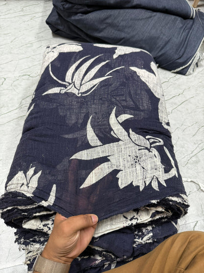 Buy Cotton Gauge Blue Base Leaf Fabric