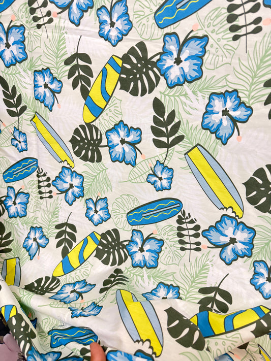 Buy Poplin White Base Beach Vibe Tropical Printed Fabric