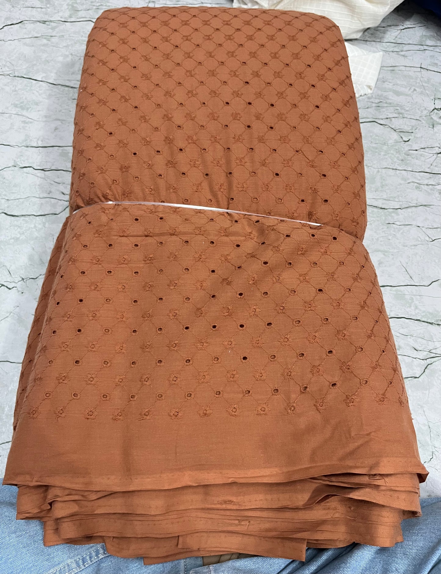 3D Cotton Hakoba Coral Brick Zig Zag Pattern Embroidery