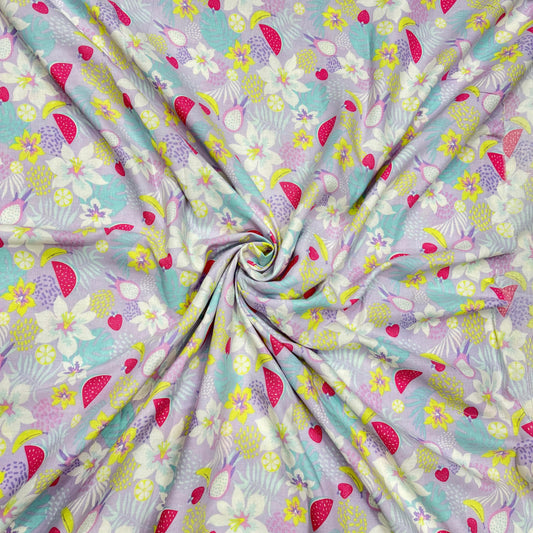 Cotton Linen Neon Tint Floral Printed Fabric