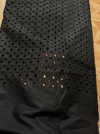 Jet Black Cotton Hakoba Fabric 4 Leaf Square