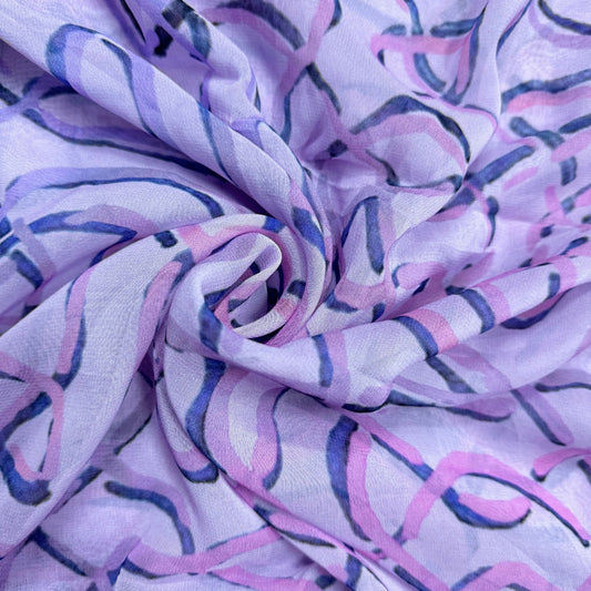 Buy Viscose Georgette Lavendar Abstract Printed Fabric