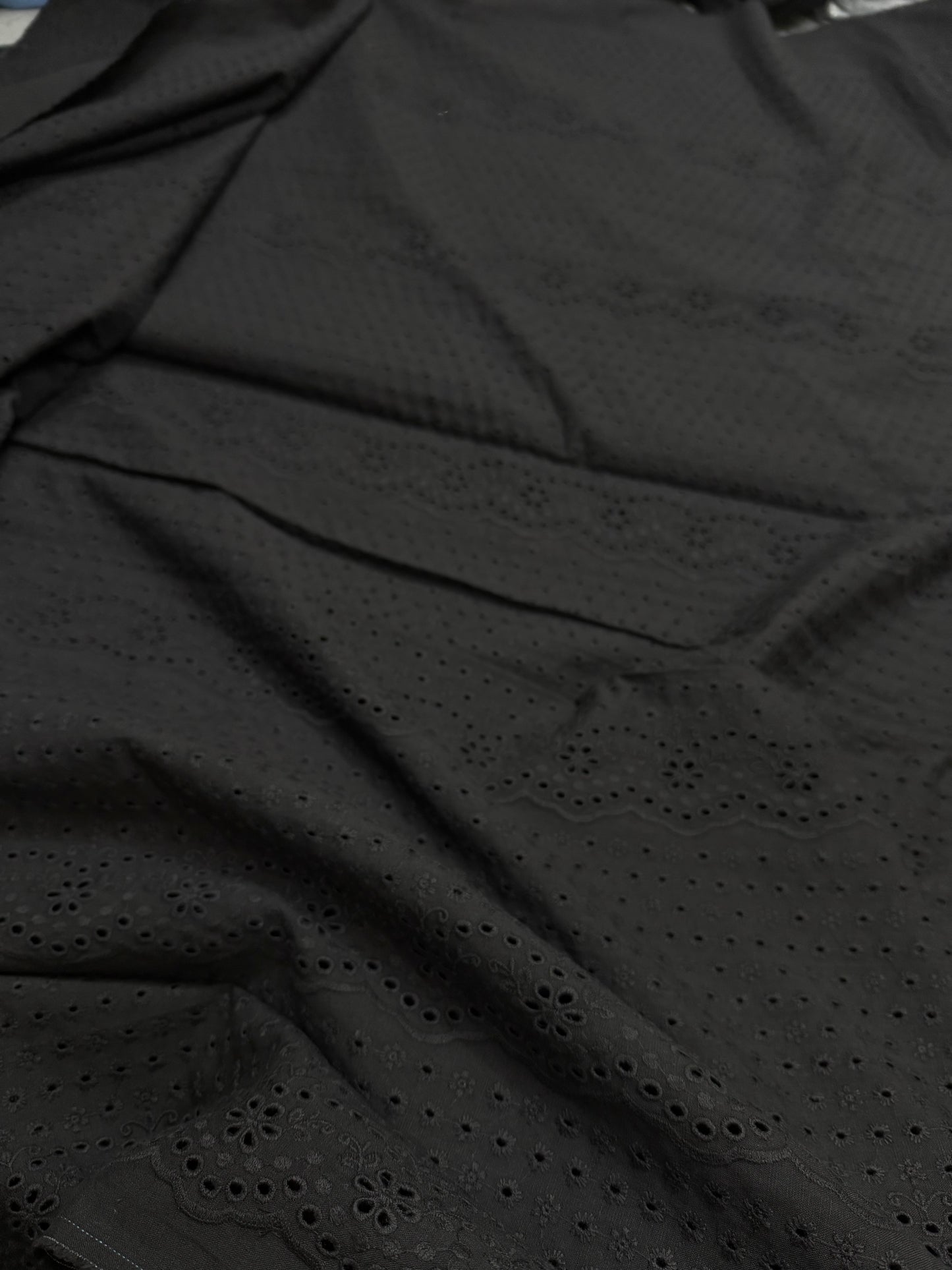 Buy Linen Black Hakoba With Border Flowery Cutwork