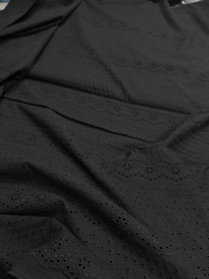 Buy Linen Black Hakoba With Border Flowery Cutwork