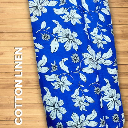 Buy Cotton Linen Electric Blue Floral Print