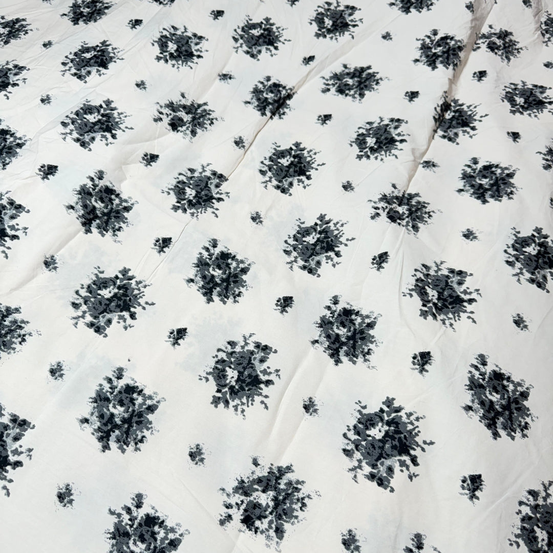 Buy Poplin Black & Grey Floral Fabric