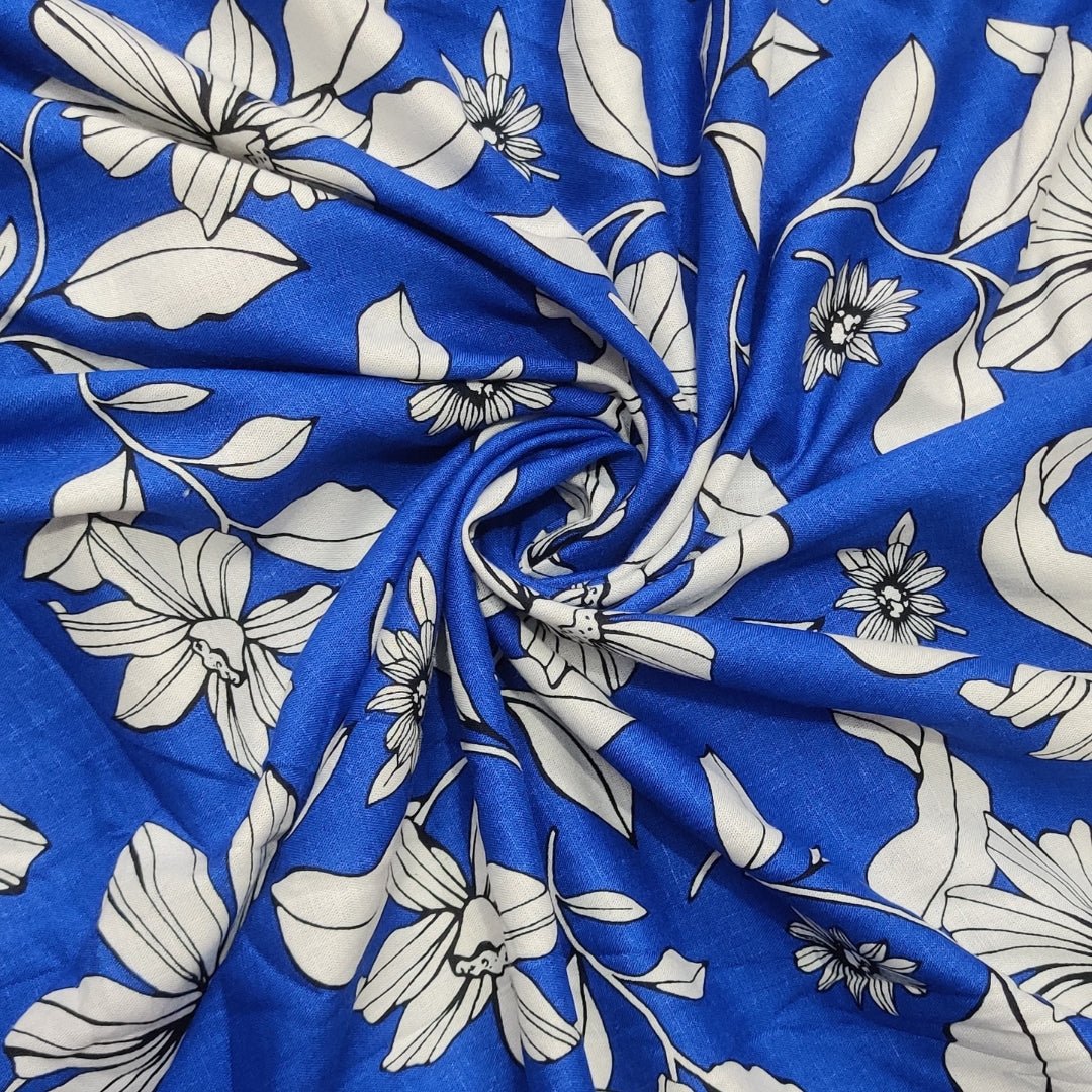 Buy Cotton Linen Electric Blue Floral Print