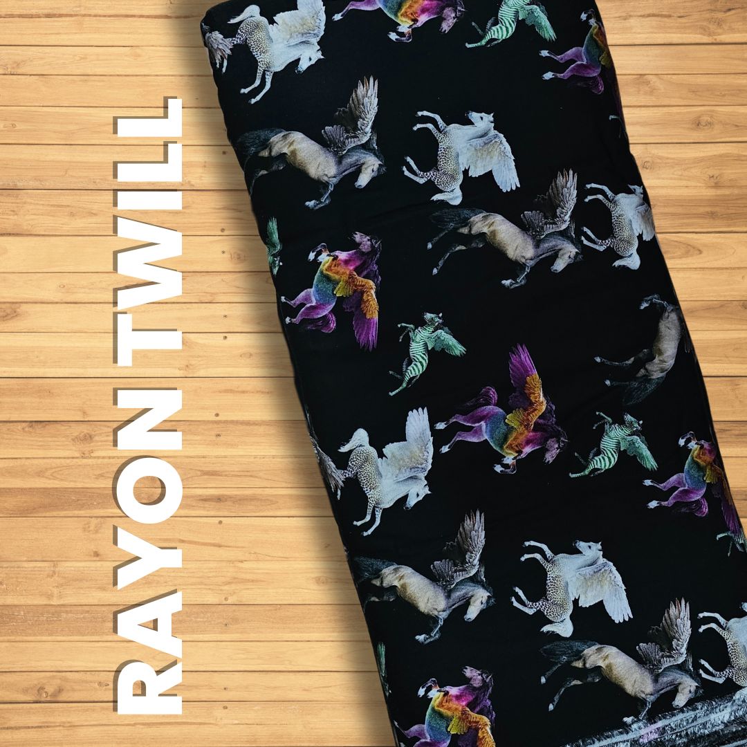 Buy Rayon Twill Unicorn Printed Fabric