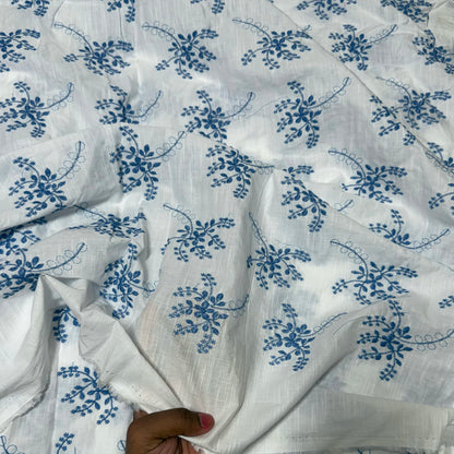 Buy Pure Cotton Cambric Blue Embroidery Fabric