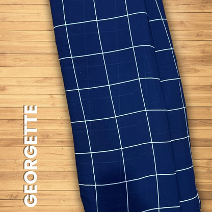 Buy Georgette Check Box Blue Fabric