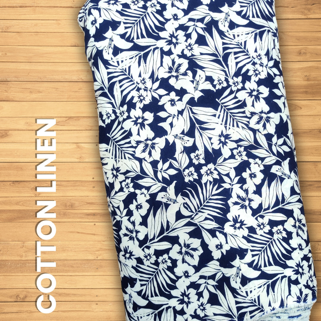 Buy Cotton Linen Blue Floral Print