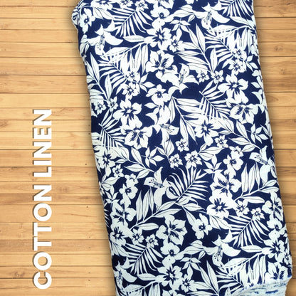 Buy Cotton Linen Blue Floral Print