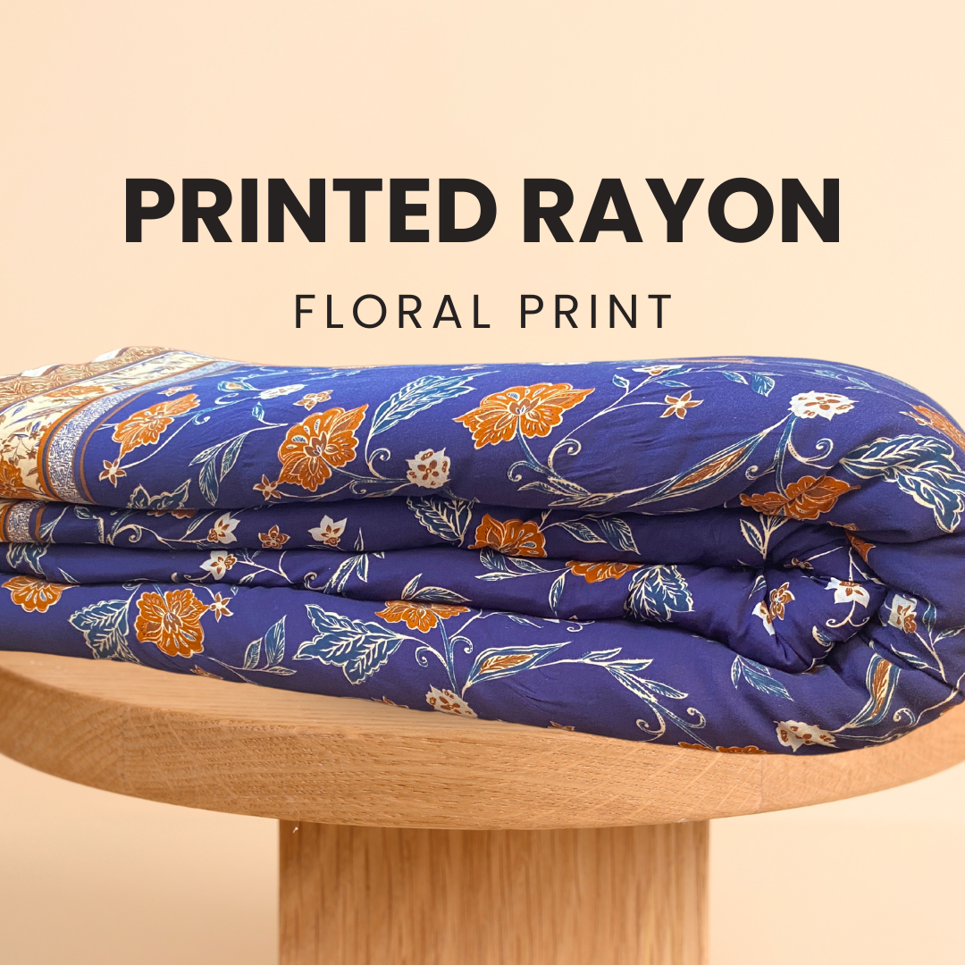 Buy Dark Blue Floral Printed Viscose Rayon Fabric