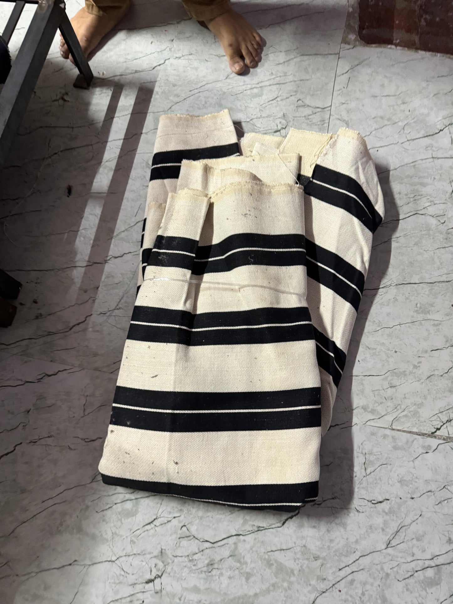 Buy Navy Black and White Stripe Canvas Fabric