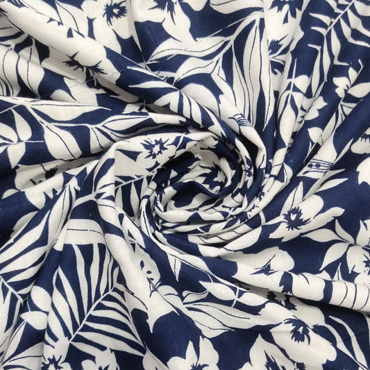 Buy Cotton Linen Blue Floral Print