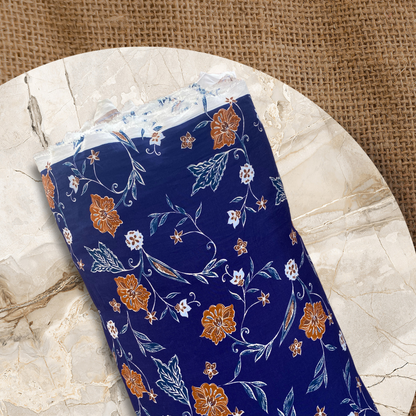 Buy Dark Blue Floral Printed Viscose Rayon Fabric