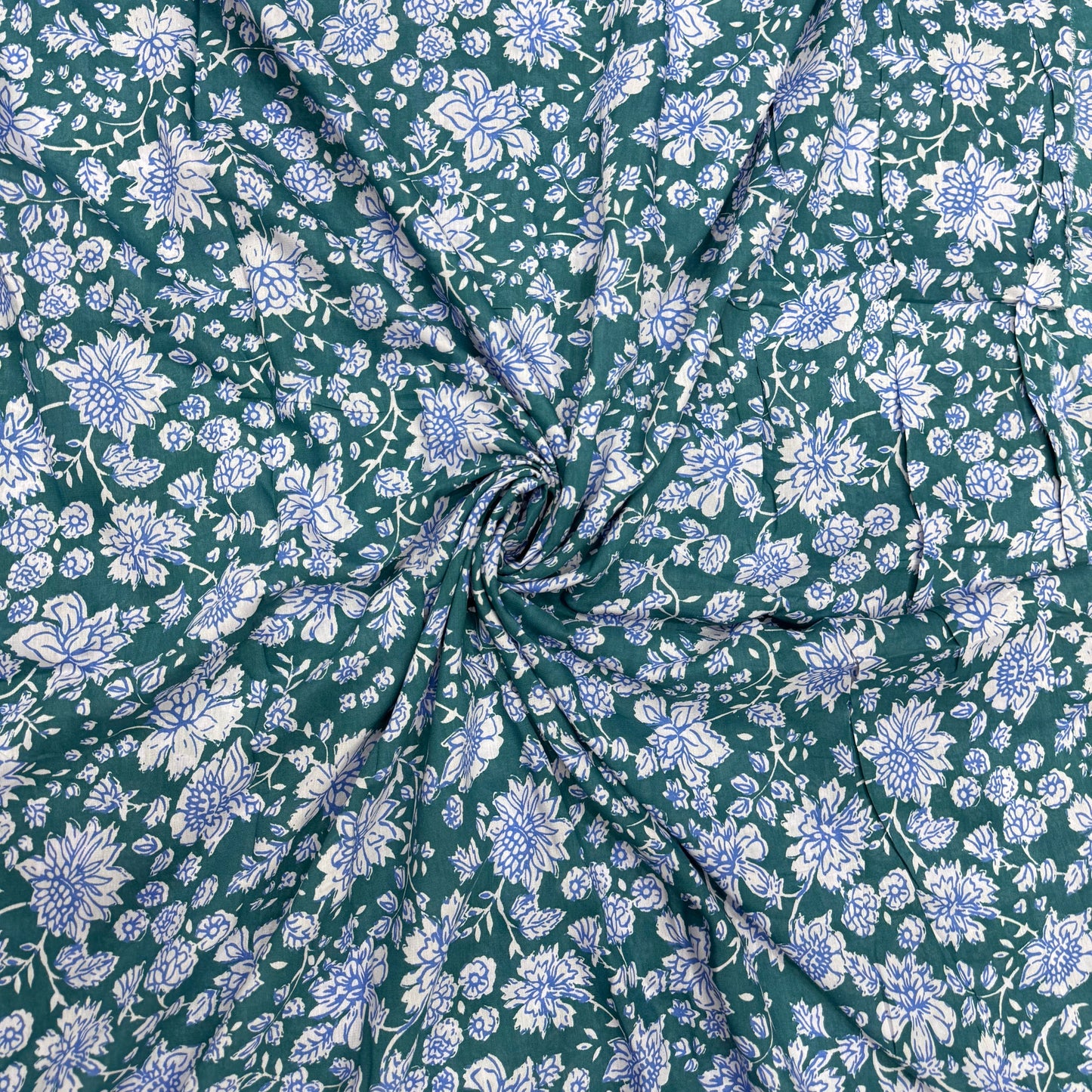 Buy Fine Mul Cotton Jacobean Mint Blue Base Fabric