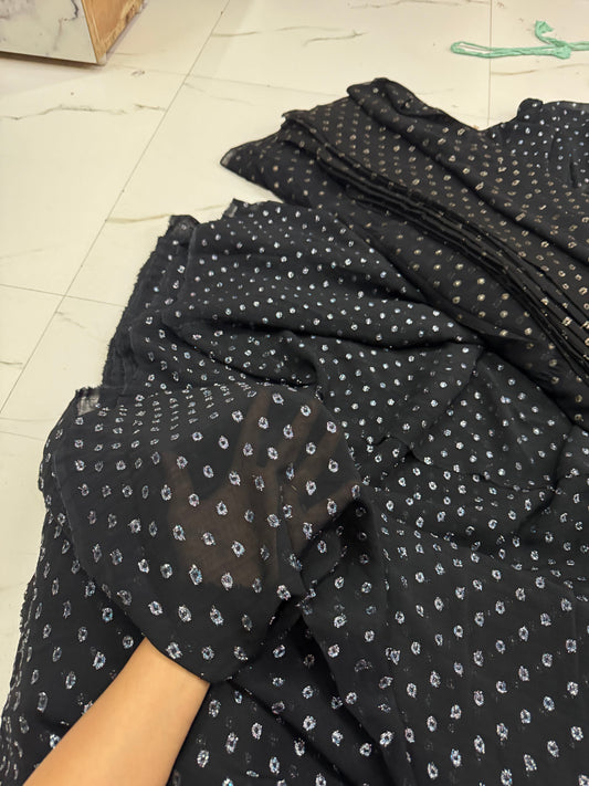 Buy Viscose Chiffon Blue Silver Lurex Butta Black Fabric