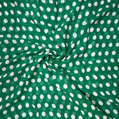 Buy Viscose Georgette Green Polka Dot Fabric