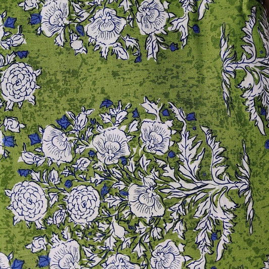 Buy Cambric Green Block Tree Printed Fabric