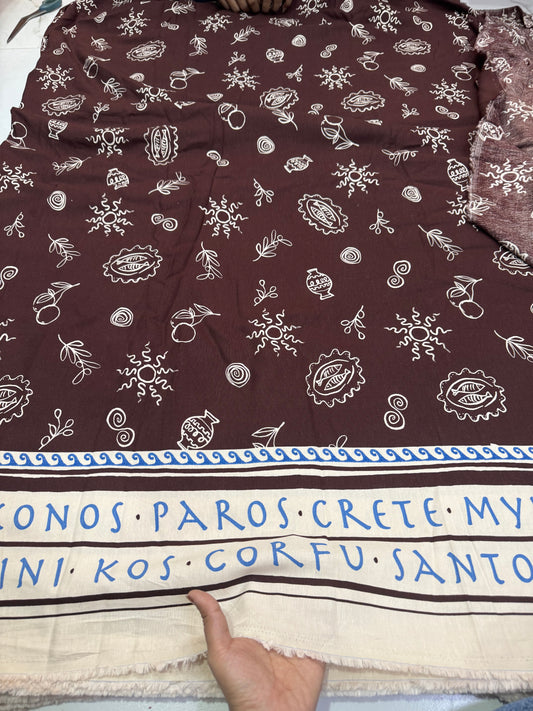 Buy Viscose Modal Chocolate Brown Base Boho Print With Border Fabric