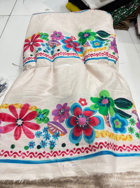Buy Cotton Panel Border Alpana Floral Fabric