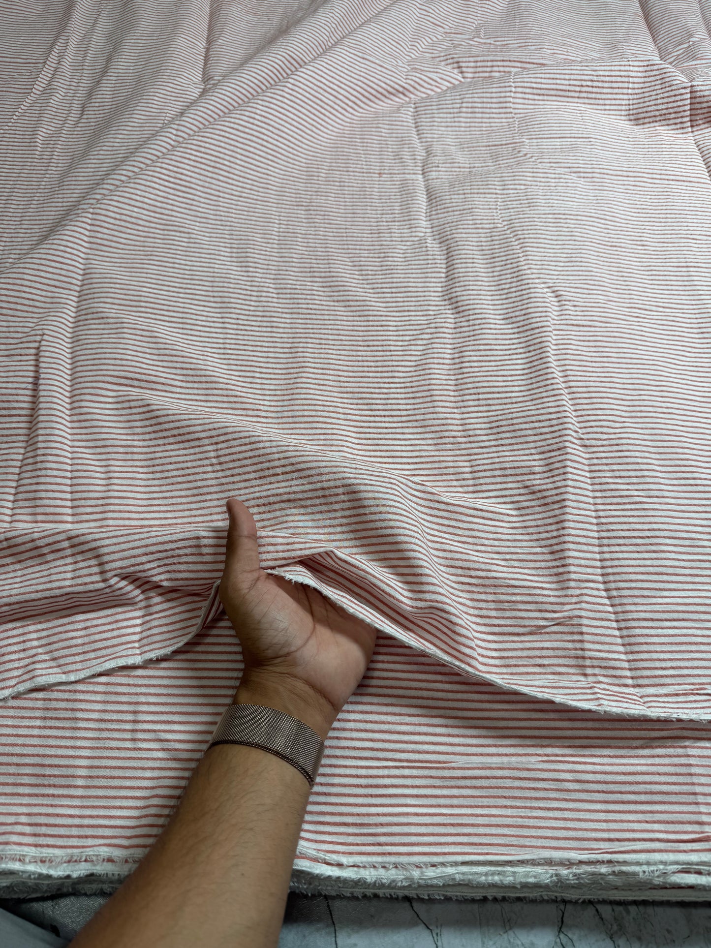 Buy Seer sucker Thin Brown Stripe Printed Fabric