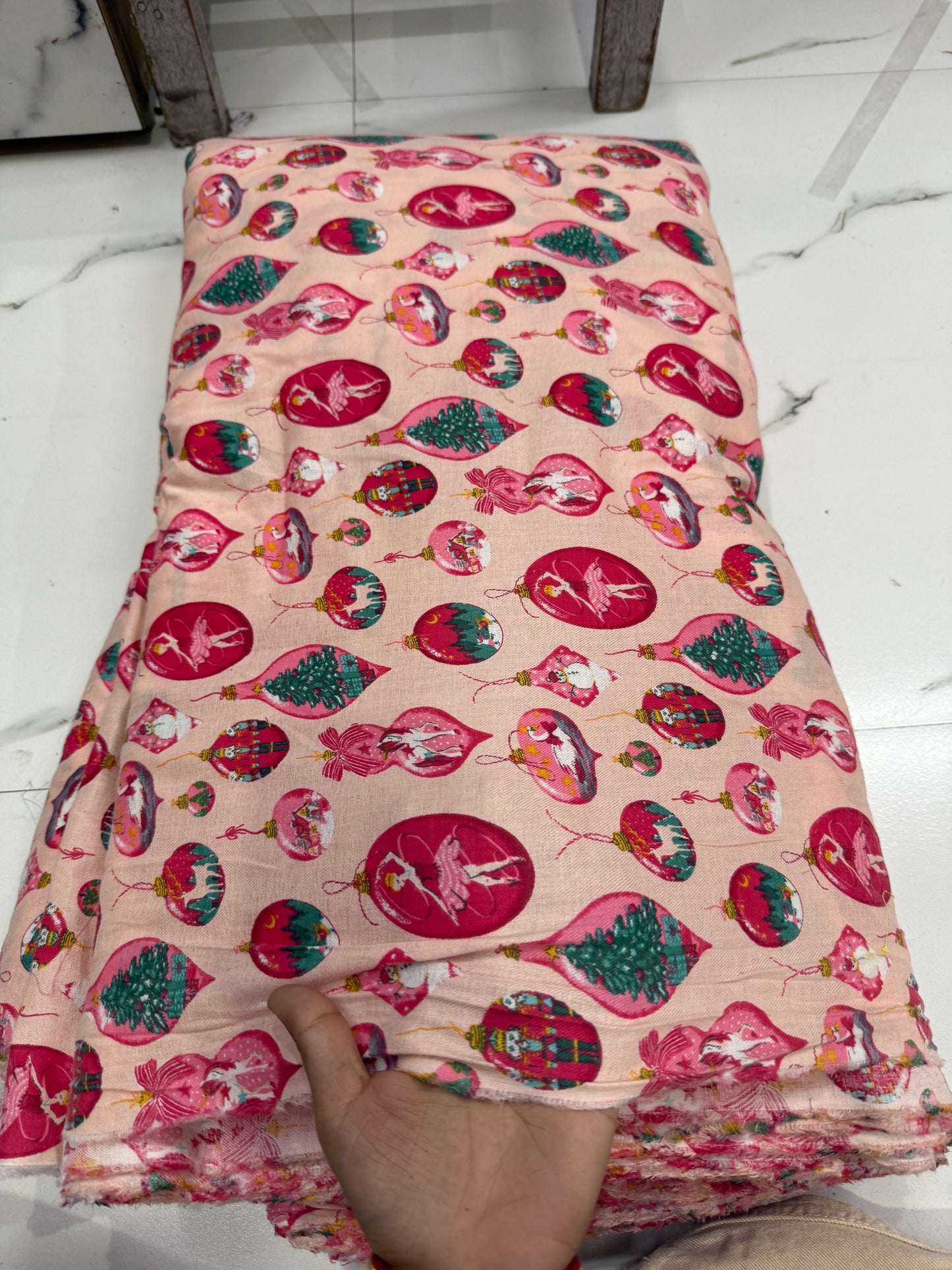 Buy Cotton Gauge Pink Base Christmas Fabric