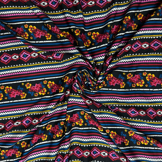 Buy Poly Crepe Line Kadhai Printed Fabric