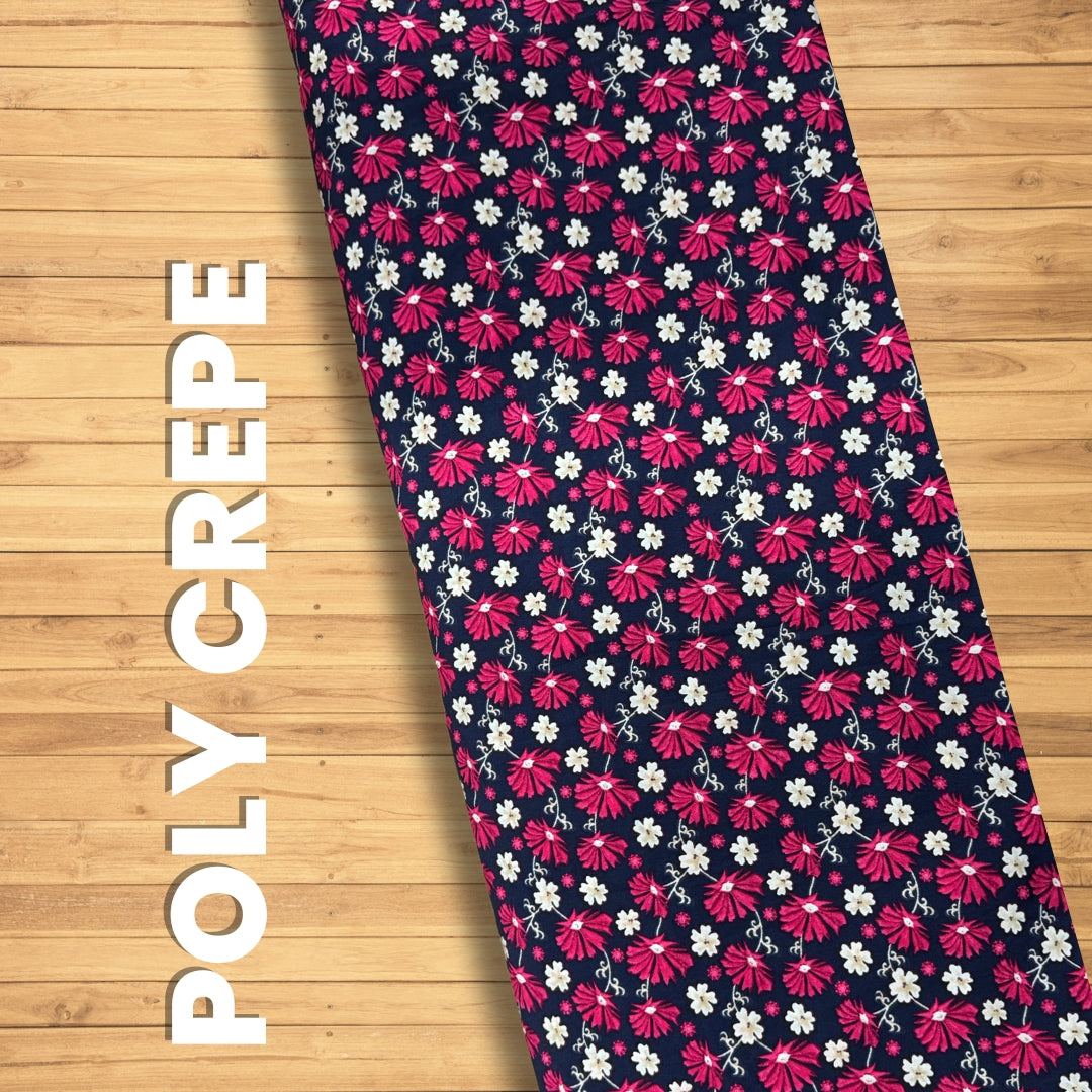 Buy Poly Crepe 3D Red Floral Printed Fabric