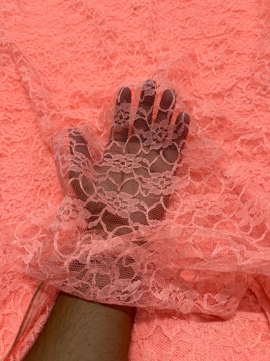 Buy Neon Orange Mesh Embroidery Fabric