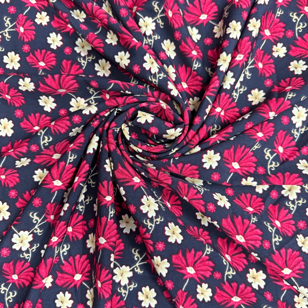 Buy Poly Crepe 3D Red Floral Printed Fabric