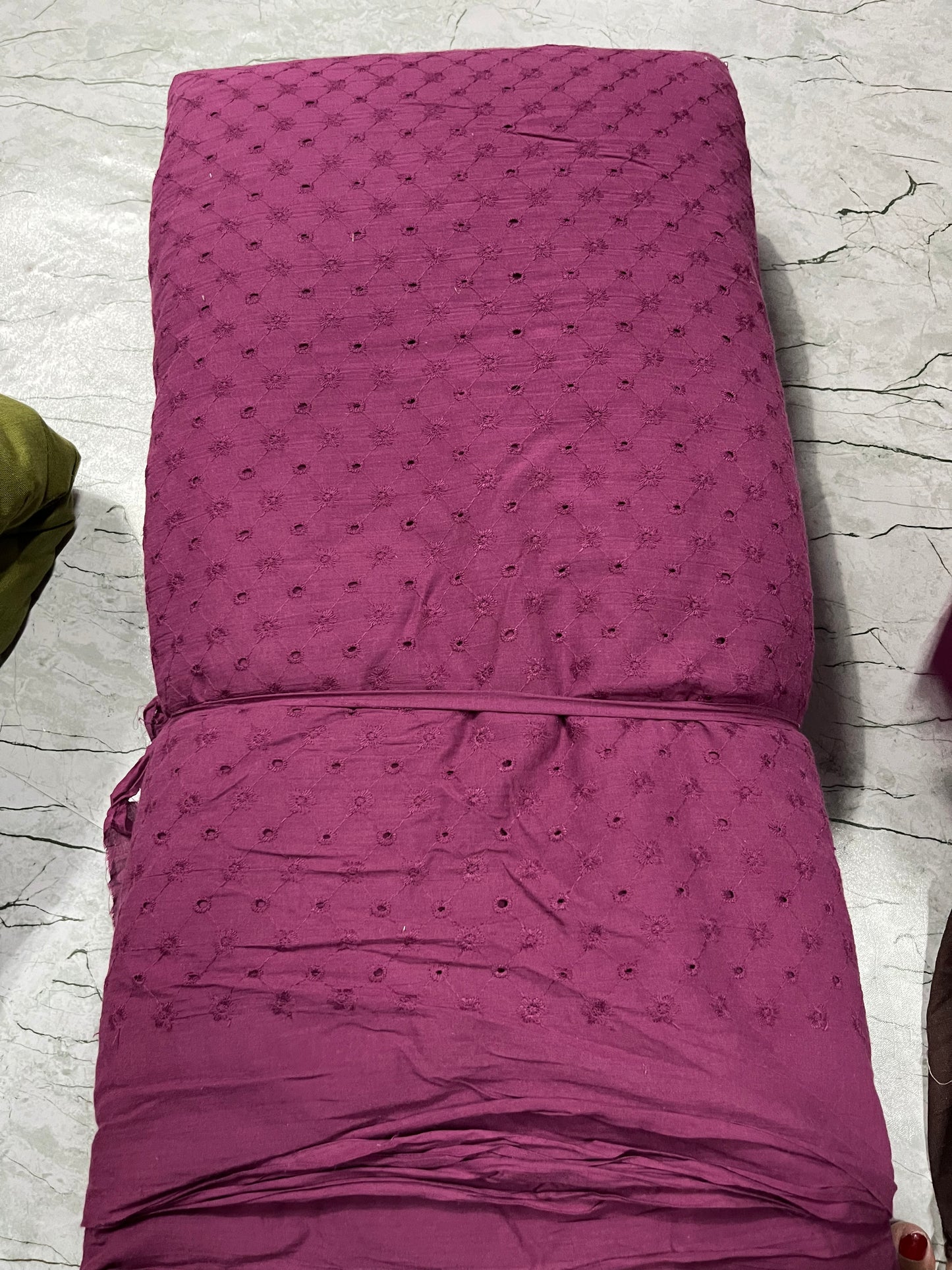 Buy Cotton Hakoba Magenta Zig Zag Pattern Embroidery