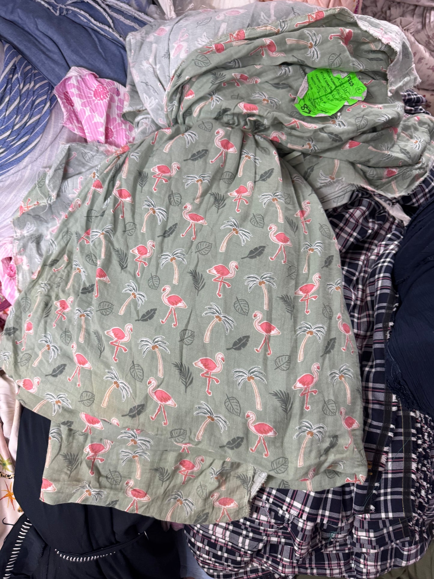 Buy Soft Cotton Double Cloth Green Base Flamingo Printed Fabric