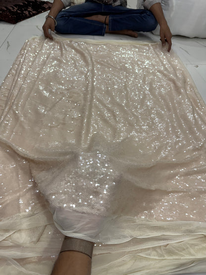 Buy Sequins Ivory Coloured Fabric - MAF 