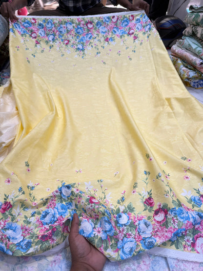 Buy Cotton Jacquard Yellow Base Floral Border Both Side Fabric