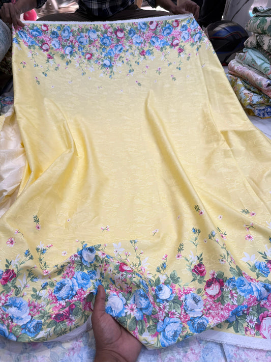 Buy Cotton Jacquard Yellow Base Floral Border Both Side Fabric