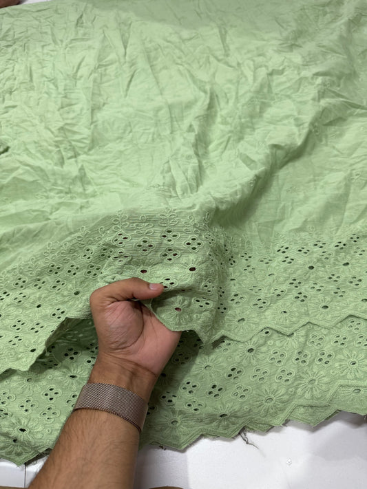 Buy Cotton Hakoba Sage Green 4 Flower Border Embroidery Fabric