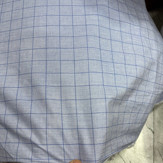 Buy Mill Made Washed Blue Block Check Chambray Fabric