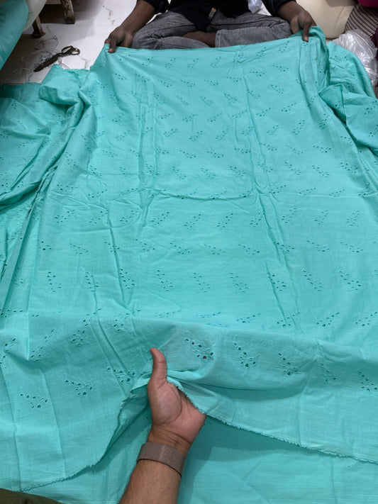 Buy Cotton Hakoba Tiffany Blue Leaf Cutwork Embroidery