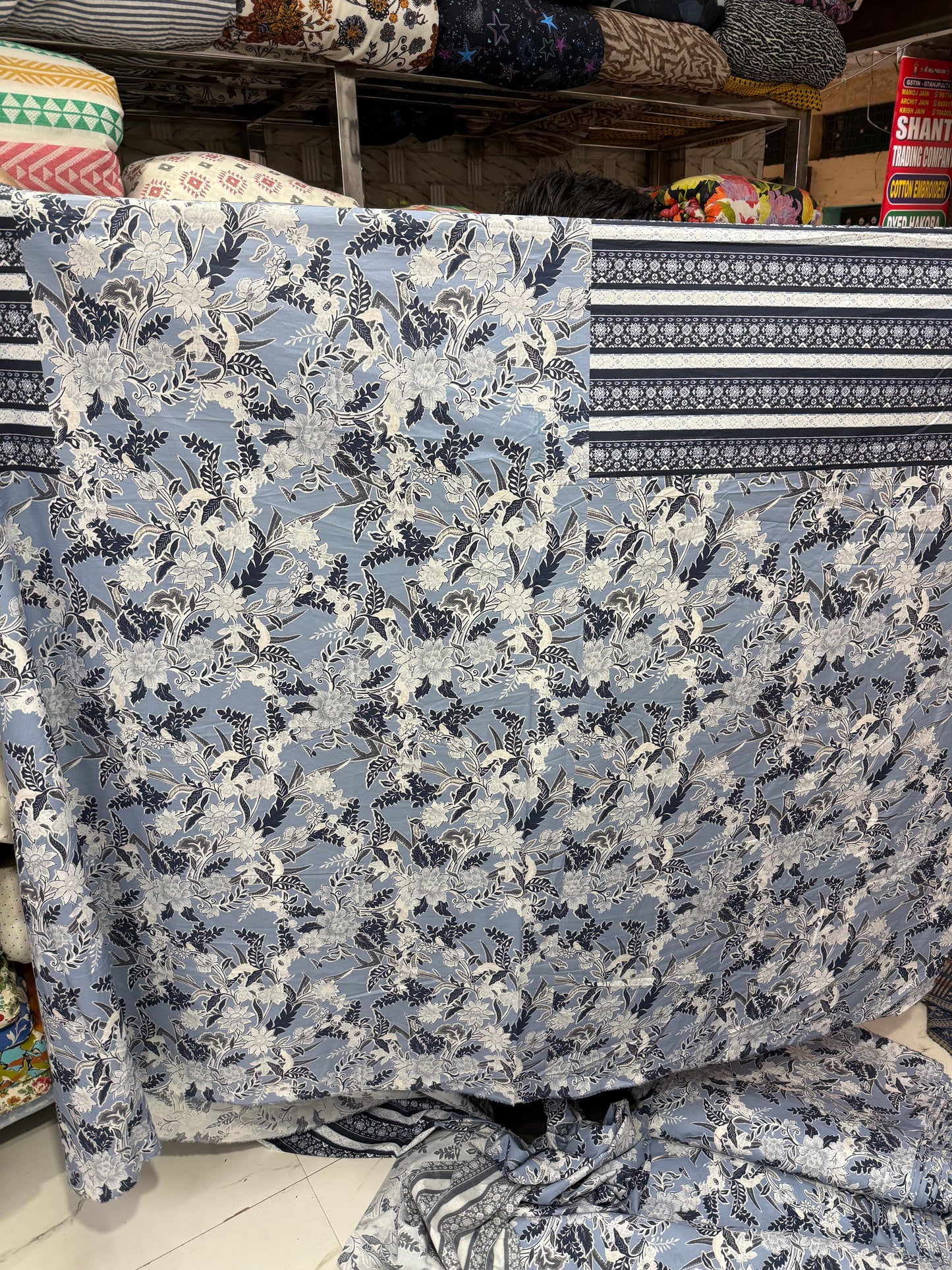 Buy 50s Poplin Suit Pattern Floral Powder Blue Printed Fabric