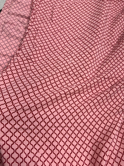 Buy Viscose Crepe Red Damask Pink Base Printed Fabric